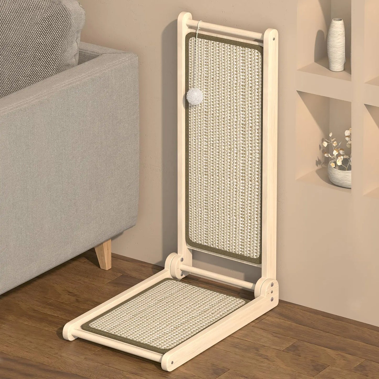 L Shape Cat ScratcherSisal No Debris24 Inch Cat Scratchers for Indoor Cats Cat Scratching Board with Ball ToySolid Wood Cat Scratch Furniture ProtectorDurable Cat Scratch Pad