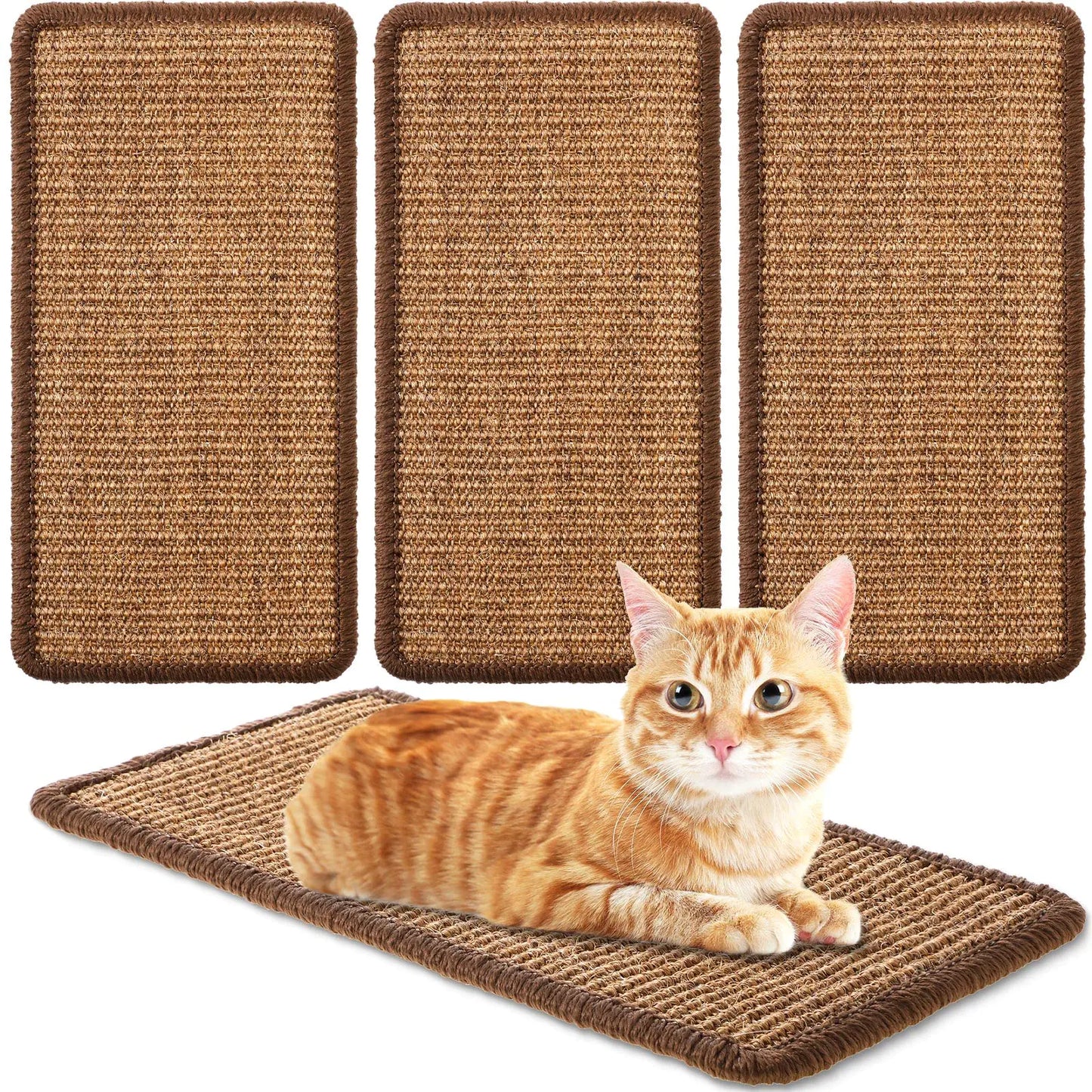 4 Pcs Cat Scratcher Mat Sisal Cat Scratching Pad Scratch Mat for Cat with Adhesive Loop Tape Cat Scratch Pad Rug for Protect Wall Couch Window Perch Cat Wall Furniture Cat Shelves 15.7x7.8 In (Brown)