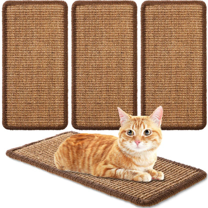 4 Pcs Cat Scratcher Mat Sisal Cat Scratching Pad Scratch Mat for Cat with Adhesive Loop Tape Cat Scratch Pad Rug for Protect Wall Couch Window Perch Cat Wall Furniture Cat Shelves 15.7x7.8 In (Brown)